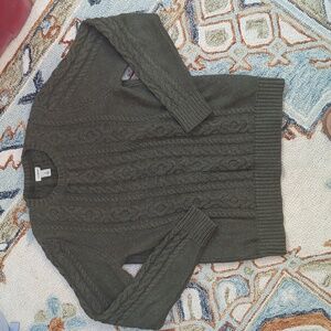 L.L. Bean Cable Knit Sweater Crewneck 100% Cotton Green